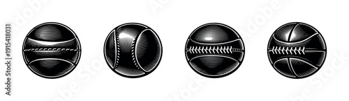 Baseball balls silhouettes. Baseball icons