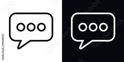 Messaging chat bubble vector icon set. Outlined black and white symbols with typing dots. Clean minimalist graphics for social media, live support, comments, and digital communication tools.