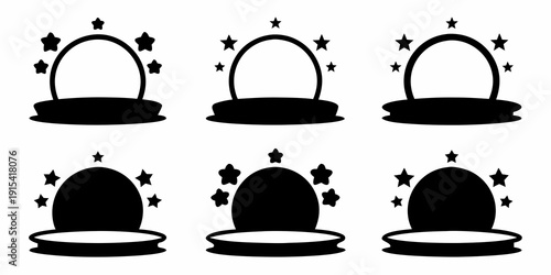 Black silhouettes of graduation caps adorned with scattered stars