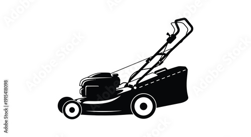A stark black silhouette of a traditional push lawn mower showcasing its mechanical form silhouette high quality professional