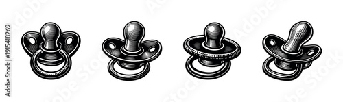 Baby pacifiers icons set. Baby nipple silhouettes