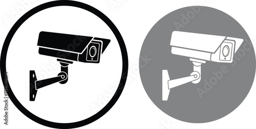 Minimalist security camera icons in circular frames Vector