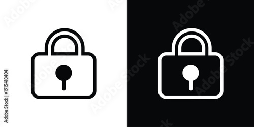 Minimalist padlock vector icon set. Black and white security symbols featuring a keyhole. Professional flat design for data protection, privacy, and cyber security UI application interfaces.