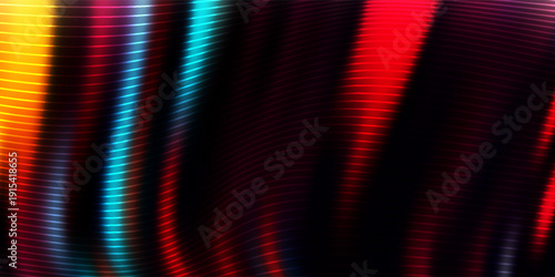 Futuristic neon light wave background with glowing colorful lines and dark fluid motion for gaming and technology design