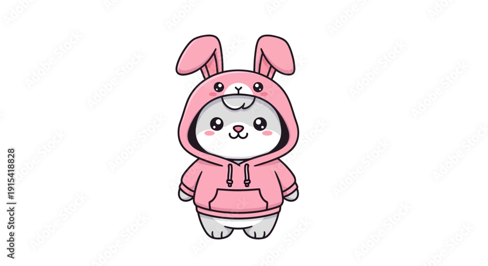 Obraz premium Cute Kawaii Bunny Character Wearing a Pink Hoodie Illustration
