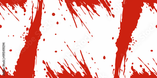 Abstract red paint splatters and brushstrokes on white background