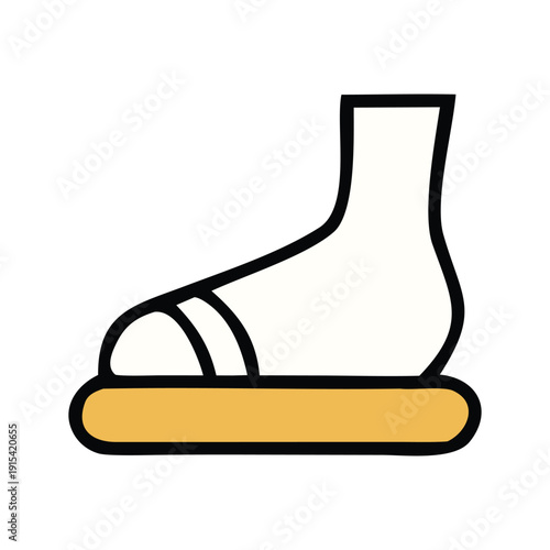 Simple flat line icon illustration depicting a foot wearing a comfortable open-toed summer sandal, ideal for footwear design elements and graphic presentations
