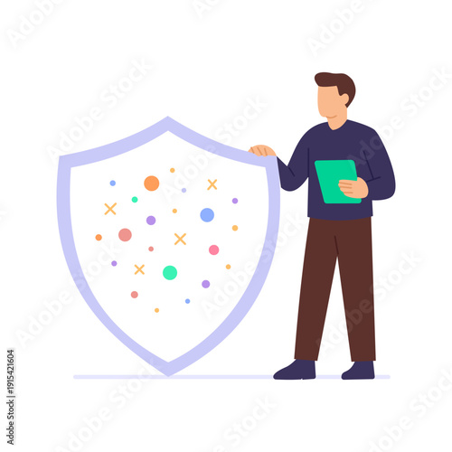 Firewall Activity Monitoring, tracking allowed blocked network connections, Flat vector character illustration