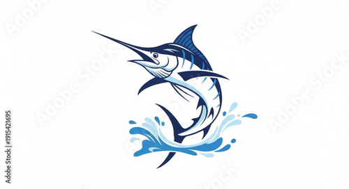 Blue Marlin Fish Jumping Out Water.