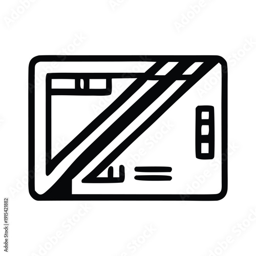 Credit Card Icon with Diagonal Lines and Rectangle Outline, Featuring Chip and Magnetic Stripe Elements