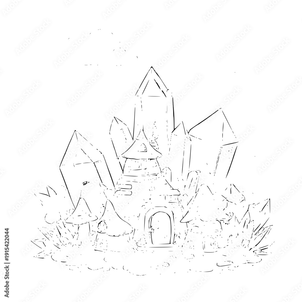 Fototapeta premium Fantasy Castle with Towers and Archway on White Background