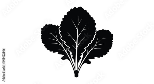 A striking black silhouette depicts a cluster of leafy greens showcasing botanical detail and natural form silhouette