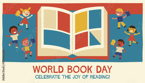 Children celebrate world book day with colorful reading theme