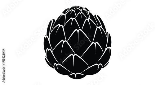 A striking black and white illustration depicts an artichoke s detailed form presented as a bold silhouette high quality