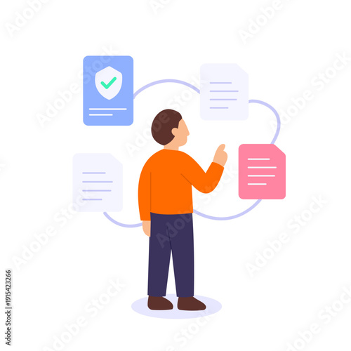 Security Log Correlation, linking events to identify threats, Flat vector character illustration