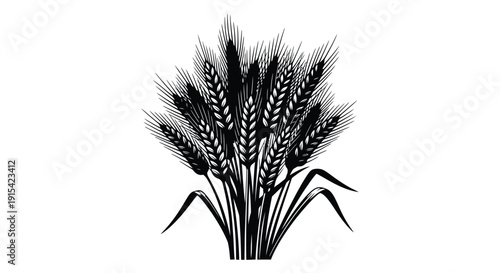A detailed illustration of wheat stalks and grain heads presented in a striking black silhouette high quality professional