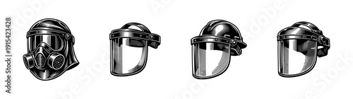 Safety helmet icons set. flat vector icons for protective gear. industrial and construction equipment