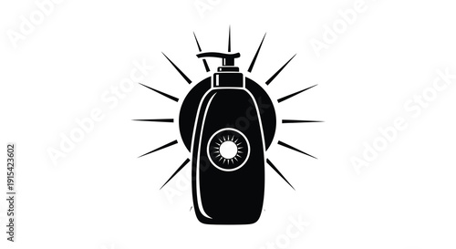 A striking black silhouette of a spray bottle surrounded by radiating lines representing cleanliness and hygiene silhouette