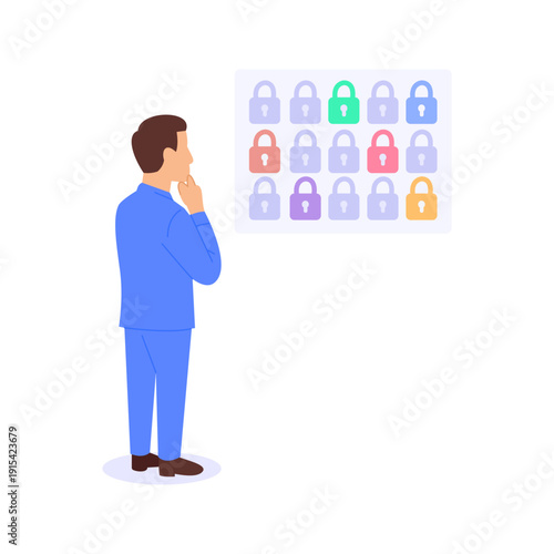 Password Spraying Detection, identifying mass password attack attempts, Flat vector character illustration