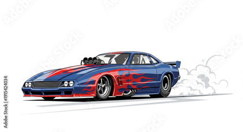 Blue Sports Car Racing Illustration.