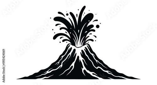 A dramatic black silhouette depicts a volcanic eruption with flowing lava and ash a powerful natural scene silhouette