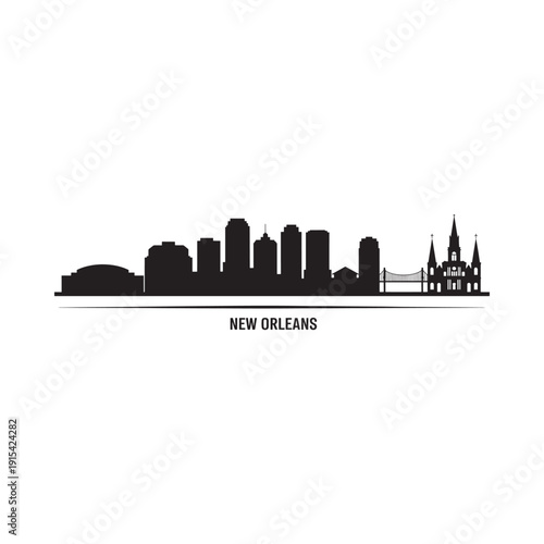 Obraz na płótnie A black silhouette of the new orleans skyline with city name below