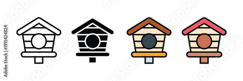 Wooden birdhouse icon vector. Shelter symbol for garden birds, nature conservation, backyard decoration, and spring wildlife set. Vector Illustration.