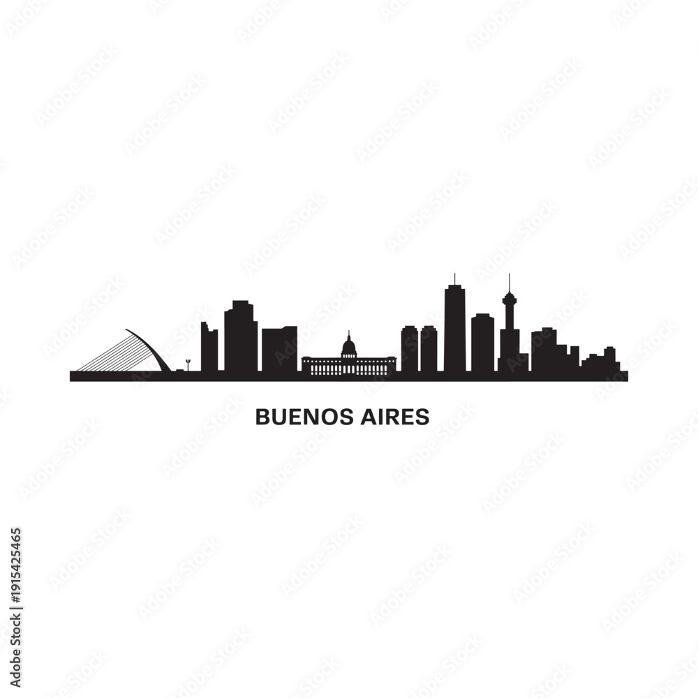 Fototapeta premium Silhouetted skyline of buenos aires argentina with city name labeling