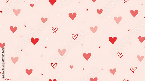AI Generated Seamless Valentine Heart Pattern Background with Minimal Red and Pink Love Elements