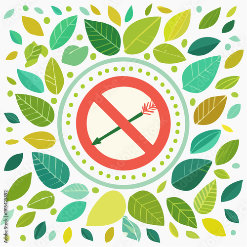 Eco-friendly symbol surrounded by leaves representing environmental conservation.