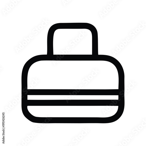 Minimalist icon representing a luggage bag with a handle and two horizontal lines, rendered in a simple, clean line art style with a white background