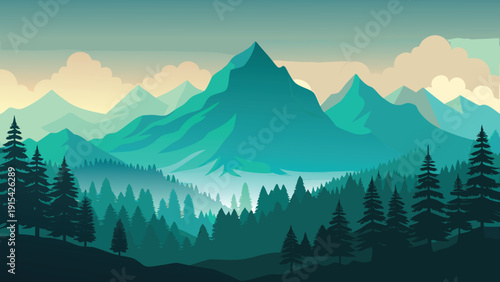 Teal mountain landscape vector illustration
