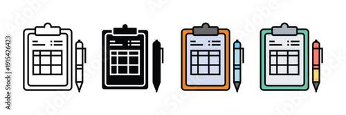 Clipboard with pen icon vector. Task checklist symbol for office management, survey form, medical report, and business planning set. Vector Illustration.
