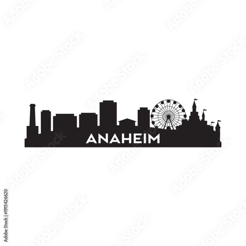 Фотография Black silhouette of the anaheim skyline with a ferris wheel and text