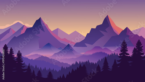 Purple mountain landscape vector illustration