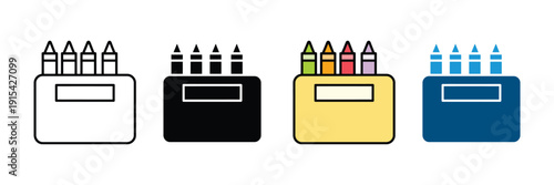 Crayon box icon vector. Color pencil set symbol for preschool education, kids art class, creative drawing, and stationery supply set. Vector Illustration.