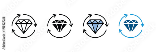 Diamond with circular arrows icon vector. Premium value symbol for luxury branding, product refinement, jewelry cycle, and high-end quality set. Vector Illustration.