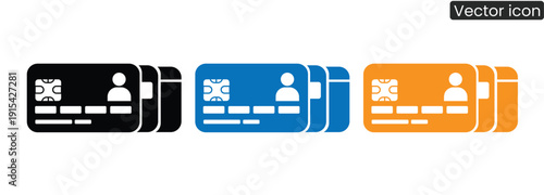 Vibrant credit card icons in black, blue, and orange for finance and banking concepts