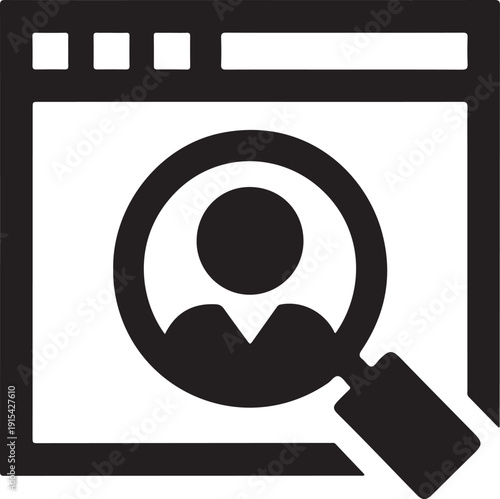 Online User Search Icon with Magnifying Glass and Web Browser