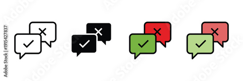 Feedback chat bubble icon vector. Speech bubbles with check mark and cross symbol for customer review, Q&A session, survey response, and communication set. Vector Illustration.