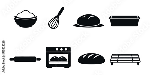 icons of bread preparation ingredients and tools