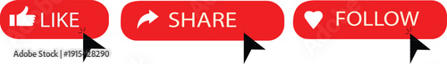 Like, share, follow button icon set vector illustration. social media template illustration.