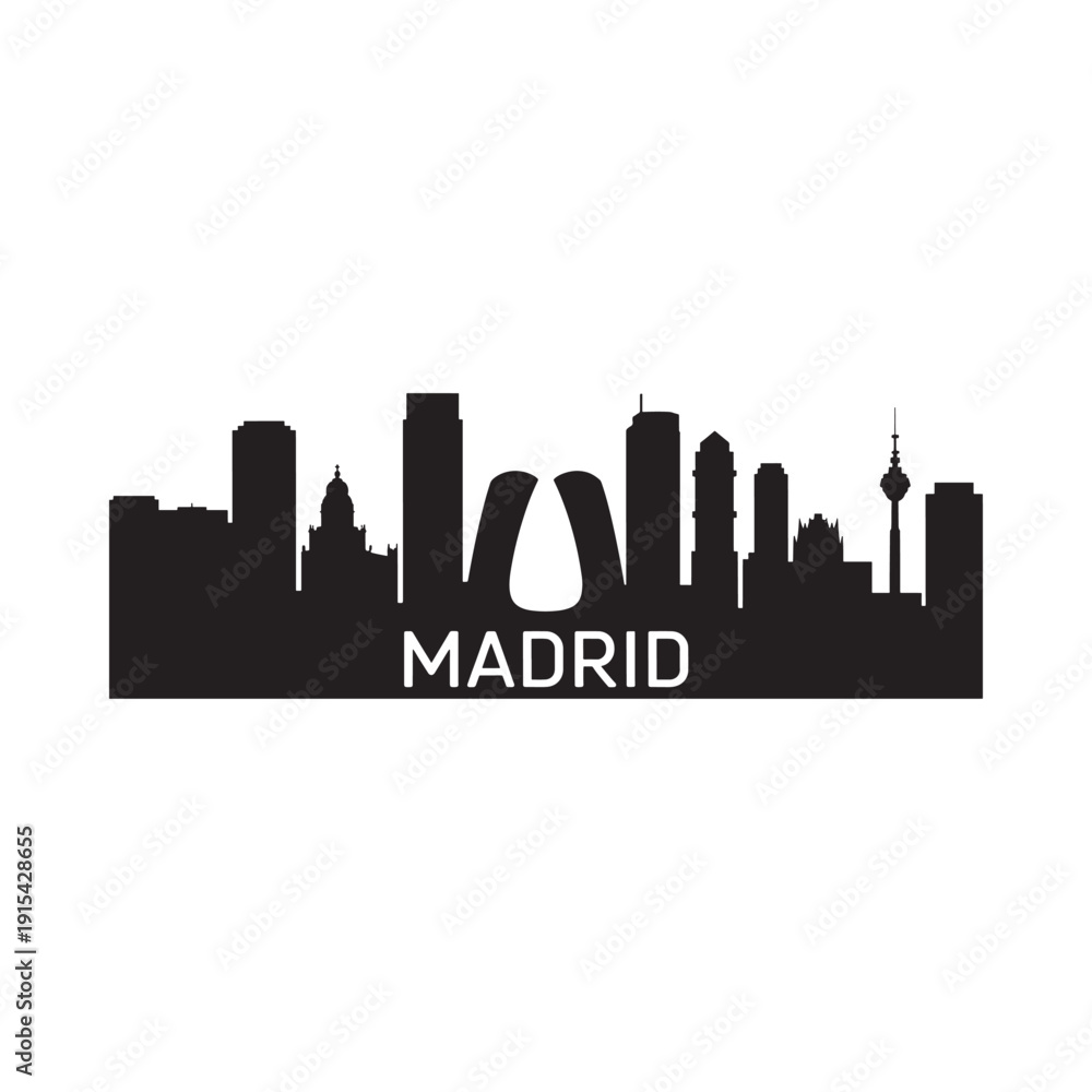 Fototapeta premium A black silhouette of the madrid skyline with the city name displayed