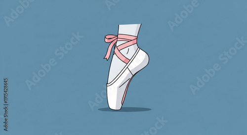 Ballet pointe shoe with pink ribbons on blue background elegant dance footwear for performance and practice