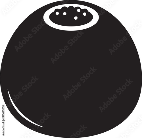 Black silhouette of a single, round blueberry with a textured top