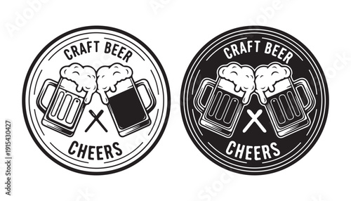 Craft beer cheers logo with two mugs and crossed handles