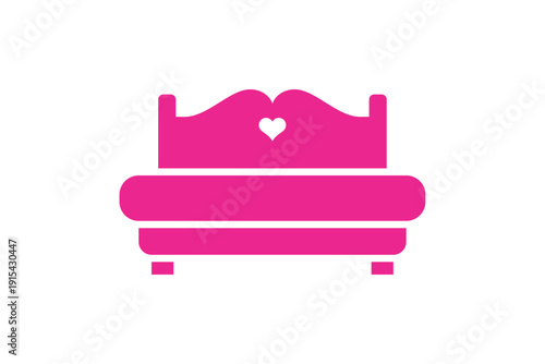 Simple Romantic Double Bed Vector Icon for Love and Valentine Concepts
