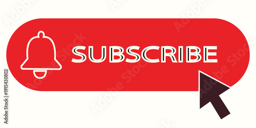 Subscribe button, bell icon, notification vector illustration.
