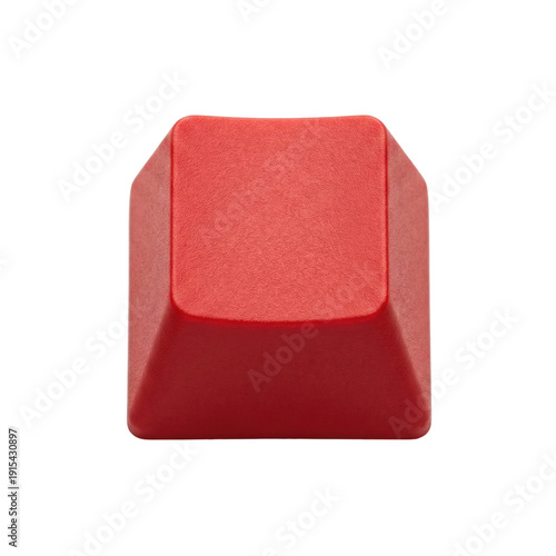 Red mechanical keyboard keycap isolated. Computer gaming accessory.