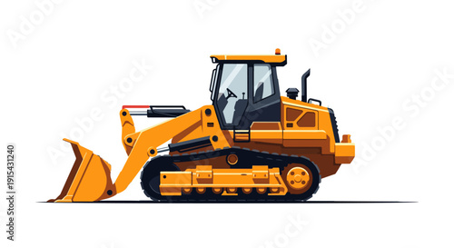 Crawler Loader Vector Illustration – Heavy Machine Vehicle Construction and Earthmoving Equipment Design